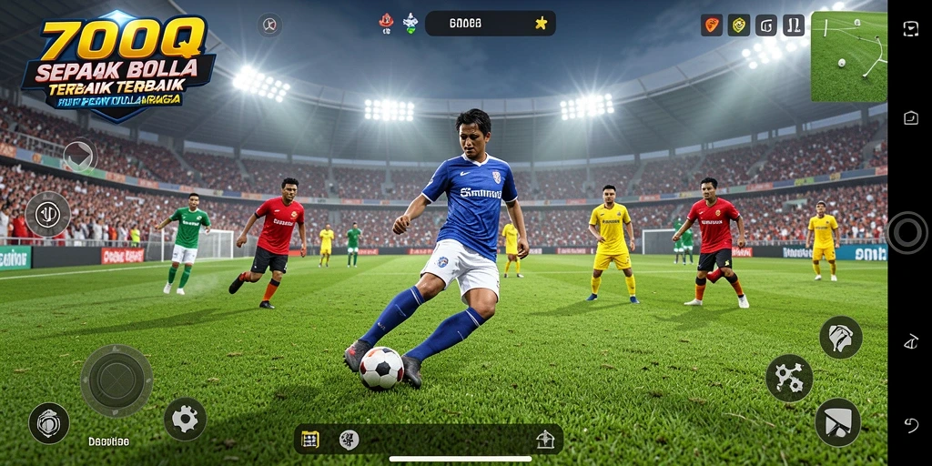 Tampilan gameplay mendebarkan dari 700Q dengan aksi sepak bola intens.