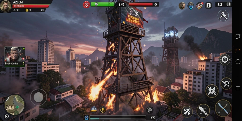Gameplay mendebarkan dari A200M dalam pertarungan Tower Defense.