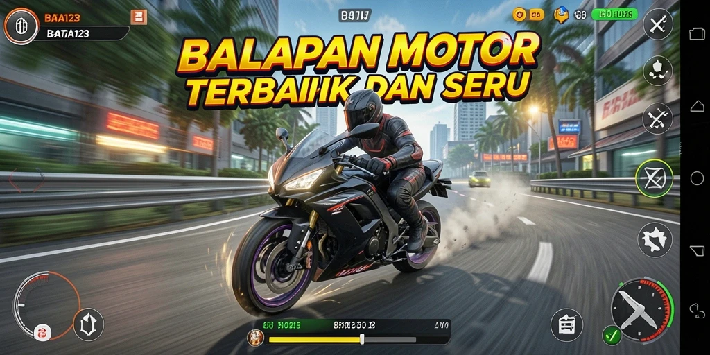Tampilan gameplay BATA123 dengan balapan motor yang seru dan menantang.