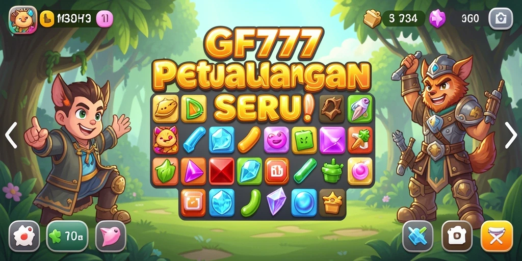 Tangkapan layar GF777 menampilkan aksi seru gameplay Match-3 yang penuh warna.