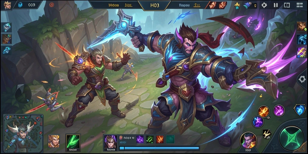 Screenshot H03 menampilkan aksi gameplay MOBA yang seru dan kompetitif.