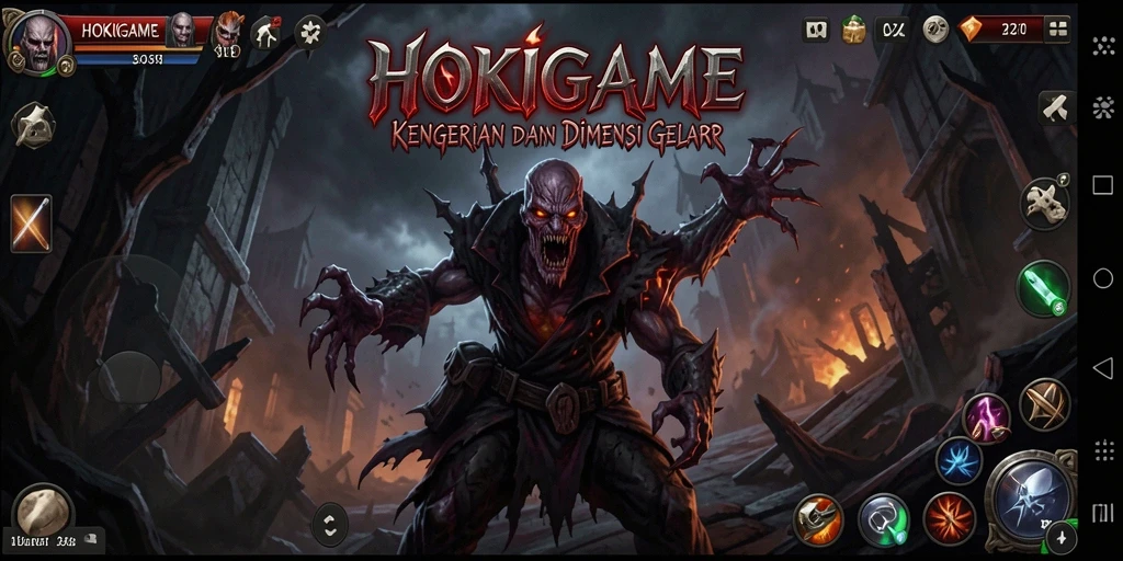 Tampilan gameplay menegangkan dalam HOKIGAME dengan suasana horror.
