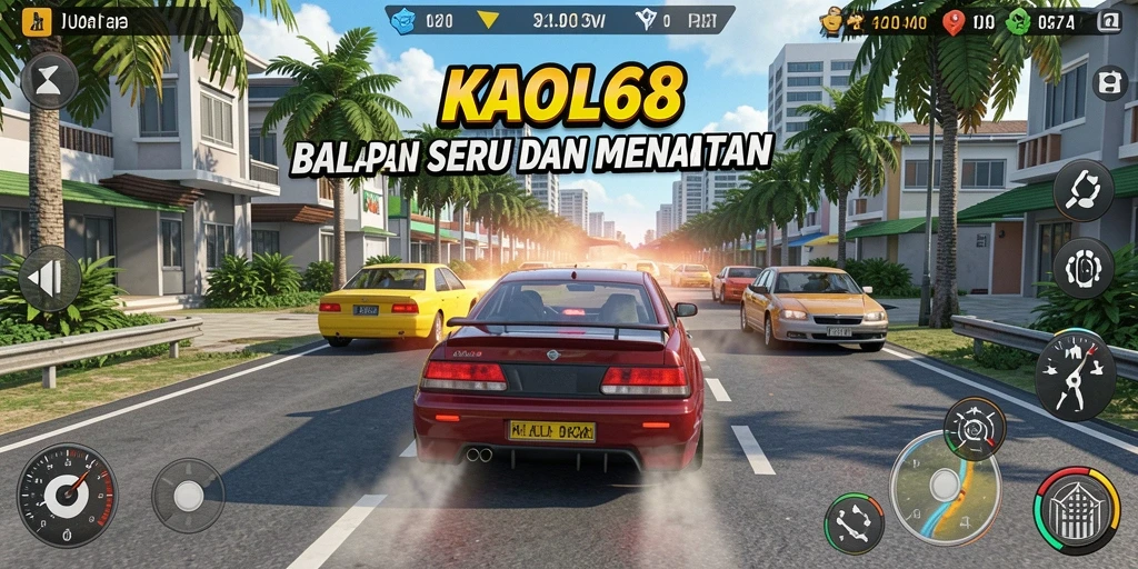 Tampilan gameplay balapan seru dengan mobil yang cepat dan trek menantang.