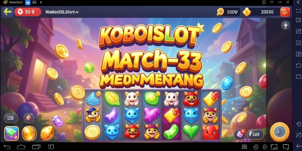 Screenshot gameplay KOBOISLOT dengan level Match-3 yang berwarna-warni.