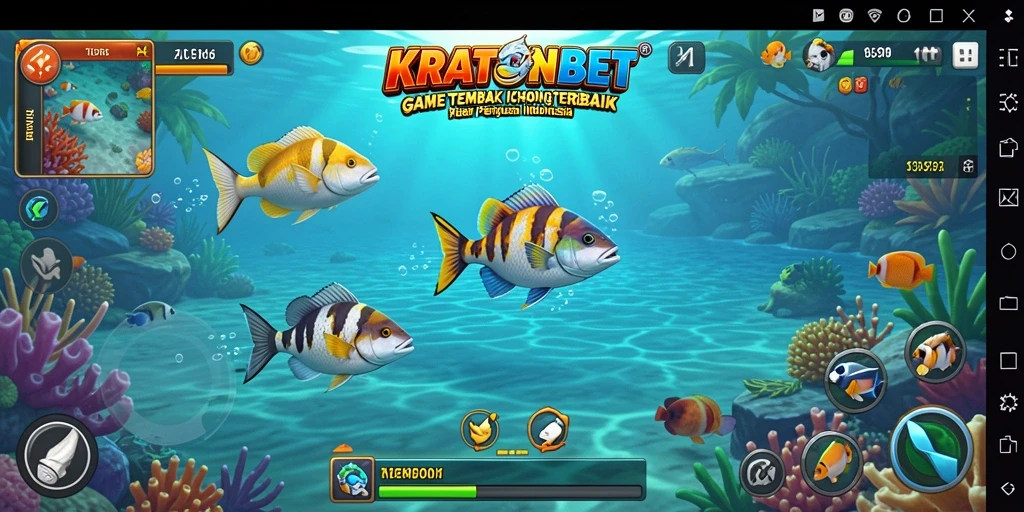 Tampilan gameplay KRATONBET dengan aksi menembak ikan.