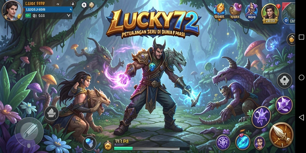Tampilan gameplay LUCKY72 dengan karakter dan pertempuran yang epik.
