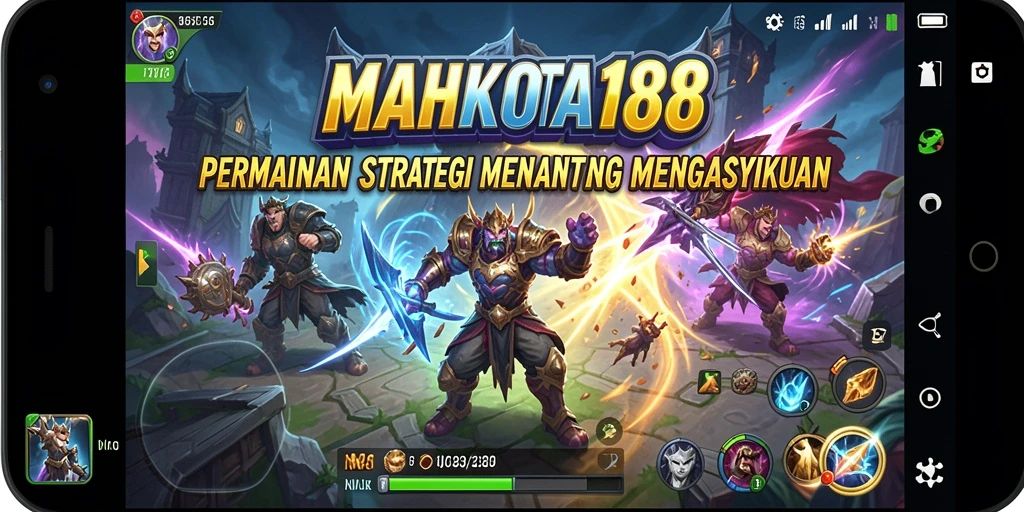 Screenshot gameplay <strong>MAHKOTA188</strong> menampilkan pertempuran epik antara dua kerajaan.