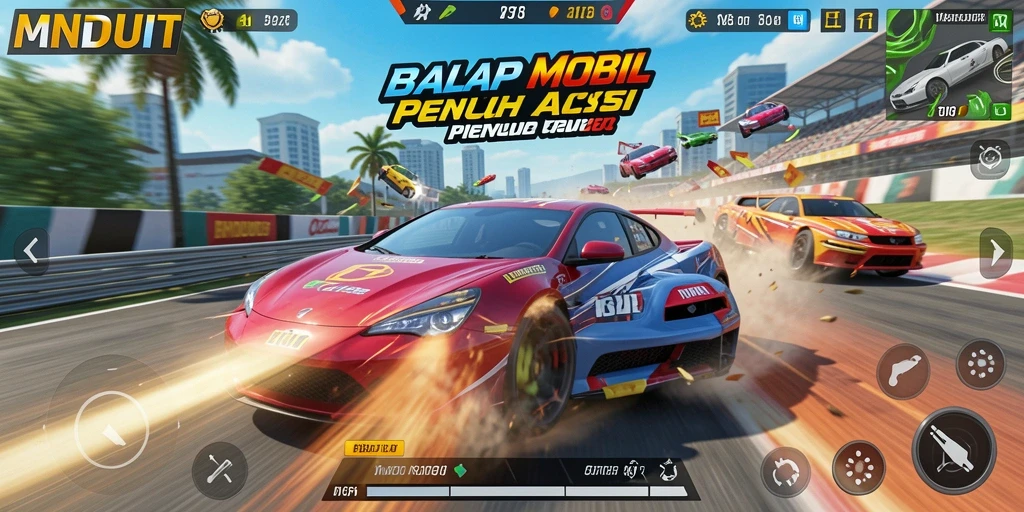 Tangkapan layar gameplay balap mobil seru dan menantang di MNDUIT.