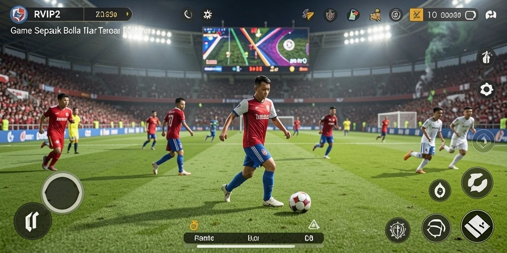 Screenshot RVIP2 menunjukkan aksi seru di lapangan sepak bola.