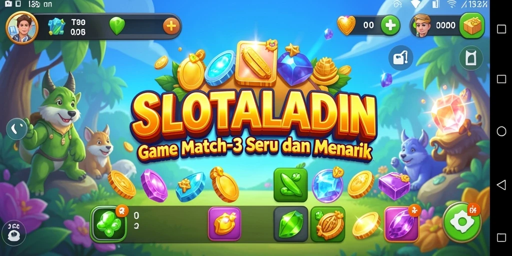 Tampilan gameplay seru dalam SLOTALADIN dengan kombinasi warna-warni.